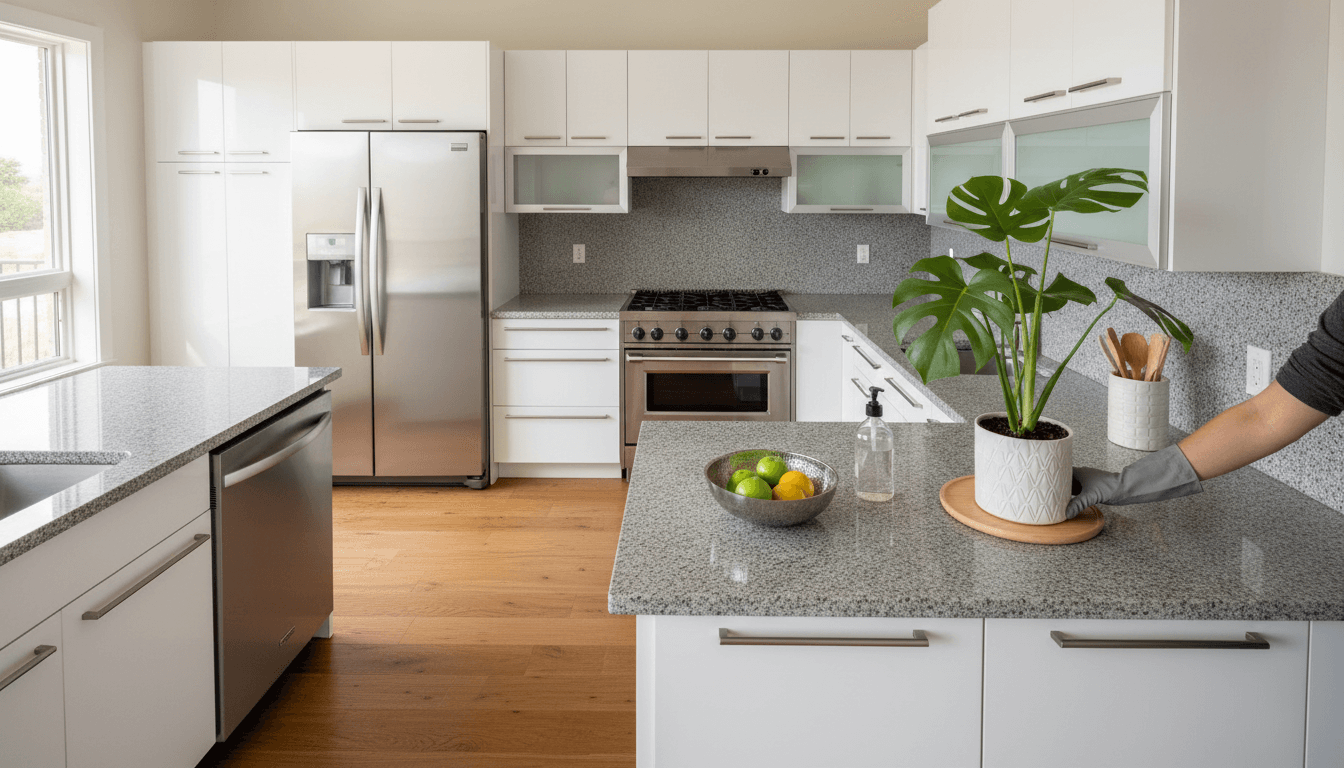 Spotless kitchen surface after professional cleaning service